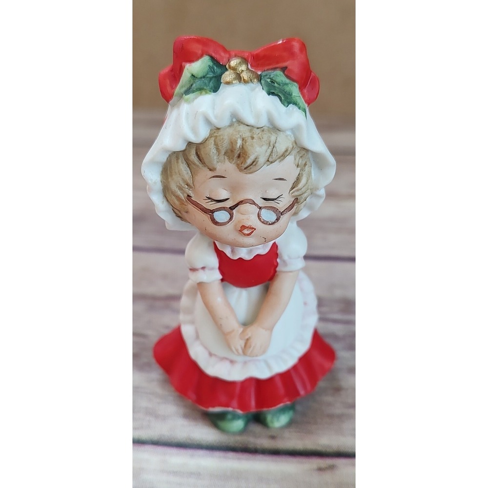Vtg. Lefton Kissing Mrs. Claus Figurine 3 1/4" Tall Christmas Decor Santa's Wife